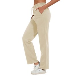 Choosefree Women's Fleece Lined Sweatpants Thermal Winter Straight Legs Sweat Pants Drawstring Workout Pants with 3 Pockets Beige