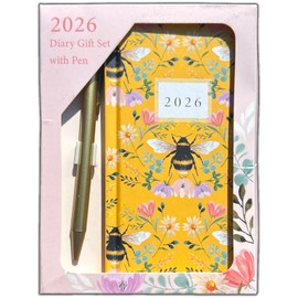 PaulStore 2026 Slim Week To View Diary Gift Box Slim Diary & Pen Gift Set, WTV: Botanical (Floral Bee)