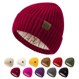 Unisex Satin Lined Beanie Warm Winter Hat Silk Lined Beanie for Women Men Knit Hat Slouchy Beanie Vine