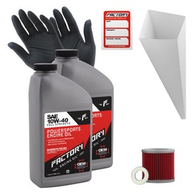 Factory Racing Parts Oil Change Kit compatible with Kawasaki EX305 GPZ305 – Includes 2 Quarts of 10W-40 Full Synthetic Oil, 1 Filter, 1 Crush Washer, 1 Funnel, 1 Oil Change Sticker
