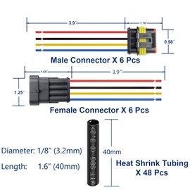 16 Awg 4 Pin Connector Waterproof Wire Connector 4 Pin Automotive Electrical Connector Quick Break Wire Connector with 16 Gauge Wire and Heat Shrink Tube Kit (6 Kits)