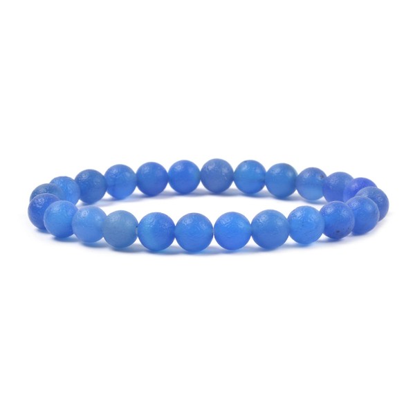 Frosted Blue Agate Gemstone 8mm Round Beads Stretch Bracelet 7