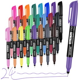 coruscant Ultra Fine Point Assorted Colors Permanent Markers, 24 Colors Extra Fine Tip 0.4 mm Marker, Quick-Drying, Waterproof, Fade-Resistant, Ideal for Kids at Home, Office, School.