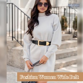 WERFORU Women Wide Elastic Waist Belt with Square Buckle Ladies Thick Stretch Belt for Dress Waistband for Woman