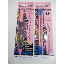 Dry Bible/Book Highlighter Pen With 2 Pack Bible/Book Dry Highlighter Refill (Pink)
