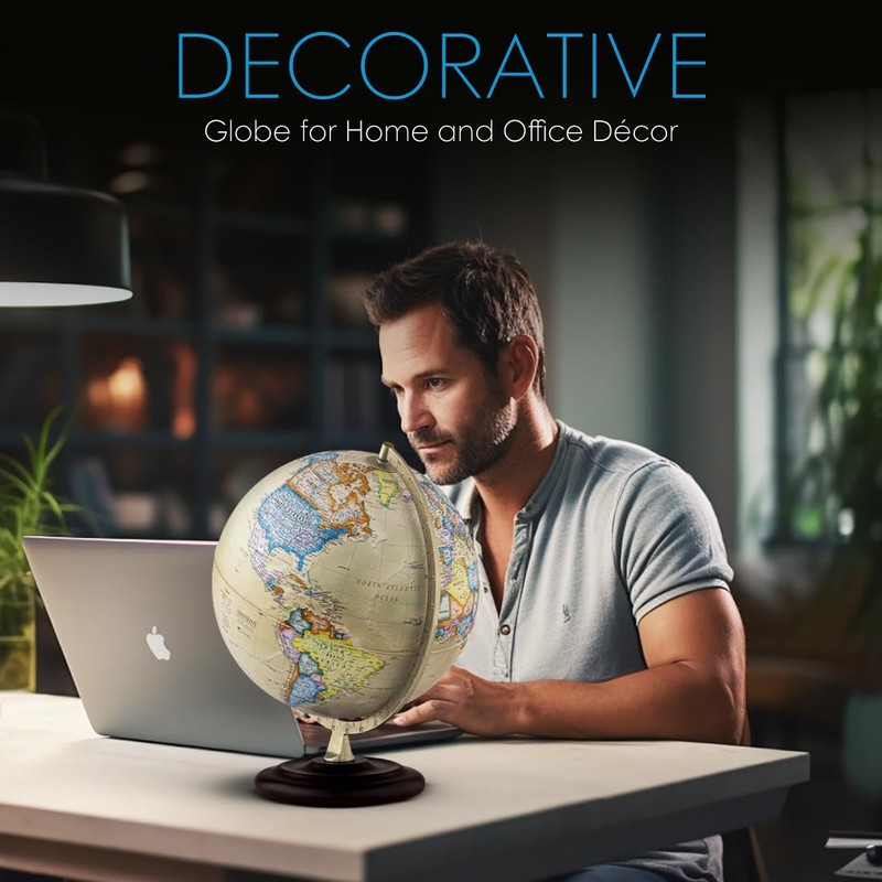 Waypoint Geographic Ambassador Plus Globe, 12" Antique Ocean-Style World Globe,