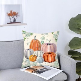 Aitukang Fall Pillow Covers 18x18 Set of 2 Autumn Pumpkin Decorative Throw Pillowcase Harvest Thanksgiving Orange Cushion Case for Home Couch Sofa Farmhouse Outdoor Decorative