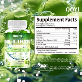 HMB and Leucine Supplements for Men & Women - 3000mg, HMB and L-Leucine Amino Acid for Muscle Recovery & Growth Support, Vegan, Non-GMO, Gluten-Free, Apple Flavor, 120 Gummies for Adults & Seniors