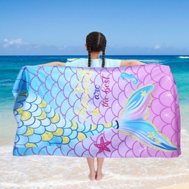 30 x 60 in Mermaid Beach Towels for Girls Kids Quick Dry Lightweight Sand Free Mermaid Tail Bath Towel Microfiber Mermaid Scales Travel Towels for Women Pool Mermaid Swimming Camping Gifts