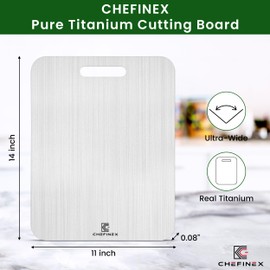 CHEFINEX Pure Titanium Cutting Board – 14” x 11” x 0.08” – Ultra-Wide, Real Titanium, No Odor, Hygienic Surface For Fruits, Vegetables, Meat, Heavy-Duty Metal Chopping Mat for Kitchen (Large)