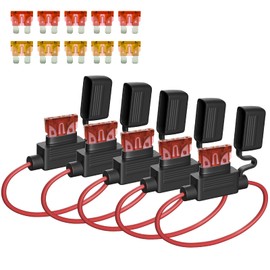 GUEEYUAW 5 Pack 18AWG Inline Fuse Holder, with 5A & 10A ATC/ATO Standard Fuses for Car Truck Boat Motorcycle