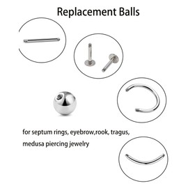 TKWXE Piercing Balls Replacement 16G 3mm and Piercing Ball Grabber Tool Septum,Tragus,Cartilage,Helix,Medusa,Eyebrow Externally Threaded Piecing Ball,Silver,60 Pieces