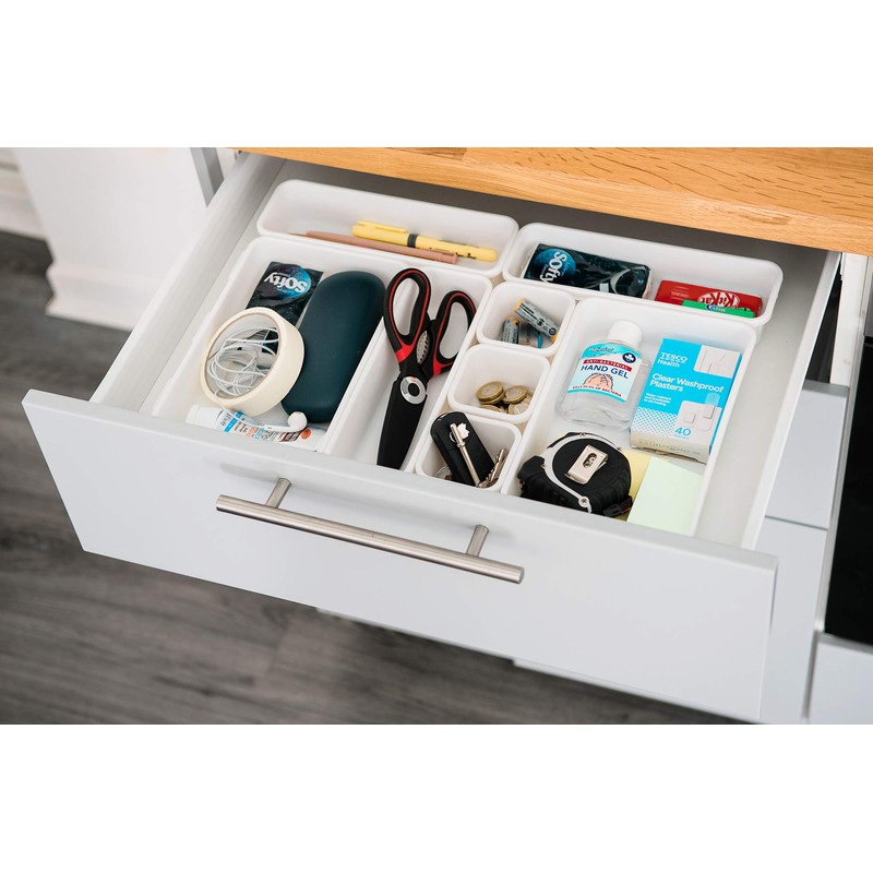 LIVIVO 8pc Interlocking Drawer Organiser and Dividers Plastic Desk and