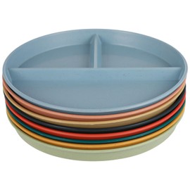 OMISTAR 8 PCS Wheat Straw Divided Plates, 3 Compartments Portion Control Plates, Plastic Party Plate, Dishwasher & Microwave Safe