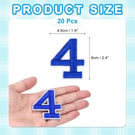 QUARKZMAN Pack of 20 Number Patches 6 cm Height Number 4 Embroidered Decorative Repair Patches for Ironing / Sewing Embroidery Appliques for Decor Clothing Shoes DIY Crafts Blue