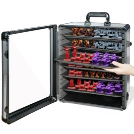 ORKELS Miniatures Storage Case with Metal Trays, Clear Display Transport Case with Lock, Aluminum Alloy Frame Organizer for Mini Action Figures, Collectibles (Large-18.1''Hx15.9''Wx12.3''D)