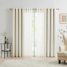 Lotusolution Beige Curtains for Living Room 95" Long Double Layer Blackout and Lace Sheer Drapes Energy Efficiency Set of 4 Pieces Curtains for Bedroom and Living Room, 52" Width