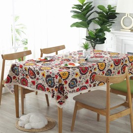 meioro Tablecloths Rectangular Tablecloth Linen Cotton Table Cloth Sun Flower Table Cover Lace Tabletop Multi-Purpose Indoor and Outdoor Home Decoration (Sun Flower, 55 x 63 Inch)