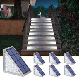 NIORSUN Solar Step Lights, 6 Pack Outdoor Stair Lights Cool White Triangle Solar Deck Lights IP67 Waterproof Auto on Off Decoration Lights for Stair Patio Yard, Driveway, Porch, Front Door, Sidewalk