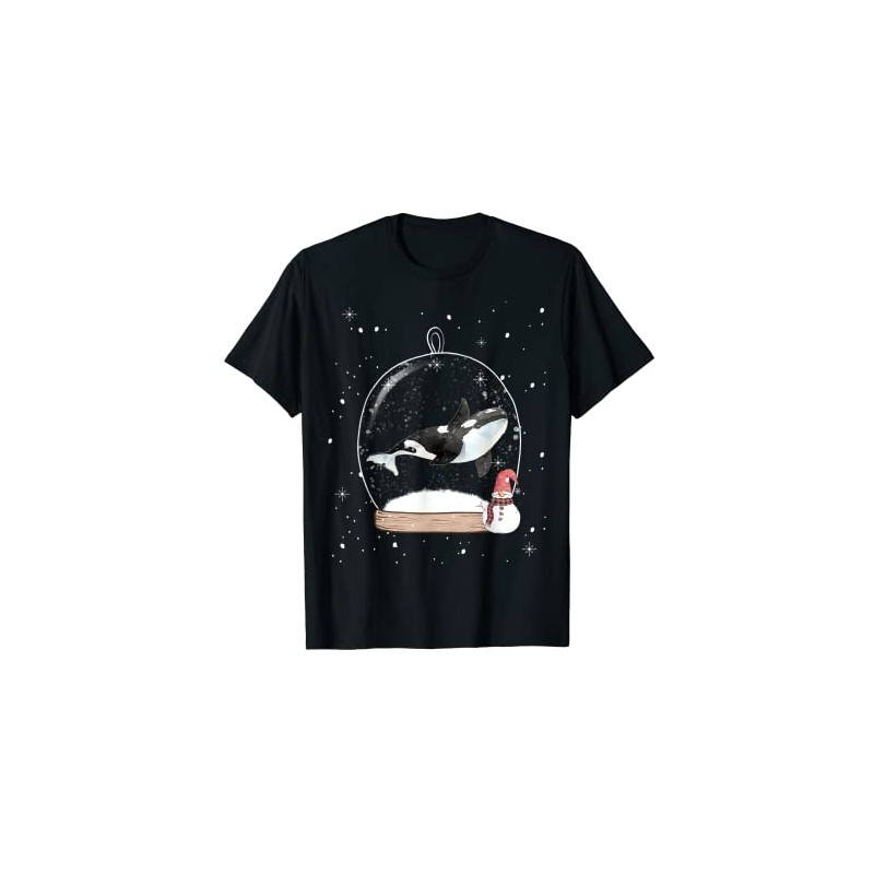 Christmas Orca Lake Panda Whale Snow Globe Pyjamas T-Shirt, black