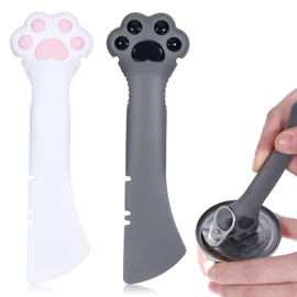 Piriuuo 2 Pcs Pet Food Spoon, Cute Paw Cat Food Spoon Silicone Cat Can Opener Cat Food Spatula for Pet Canned Food Mixing Spoons for Cat Dog with Mini Spatula (Gray & White)
