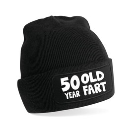 Print4U 50 Year Old Fart Beanie Hat 50th Birthday Gift for Men & Ladies Black