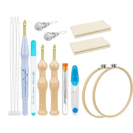 BDHI Punch Needle Embroidery Kits Wooden Handle Punch Needle Rug Hooking Tool Complete Set Embroidery Pens Cloth, Big Eye Needles Threader for DIY Craft, Cross Stitching Beginners(Y213-1)