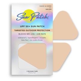 Sun Patch Hypoallergenic Sun-Screen Cheek or Hand Patches, 100% Silicone UPF-50 UV Protection, Reusable, 1 Pack/4 Pairs, Sunkiss (Nude)