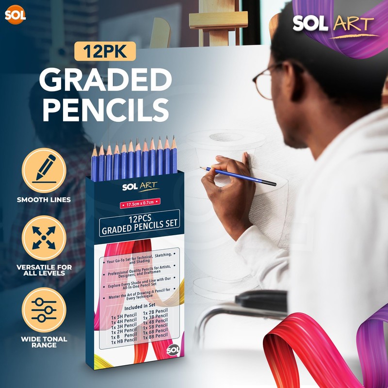 SOL 12pcs Graded Pencils Set - Graphite Pencils for Sketching