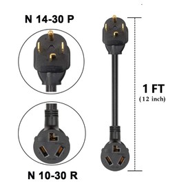 Eversimpleinc 3 Prong to 4 Prong Dryer Plug Adapter, Connects 3-Prong Old Dryer to 4 Prong New Dryer Receptacle, NEMA 14-30P to 10-30R 4-Prong Dryer Outlet Adapter, 30A 125/250V, STW 10AWG