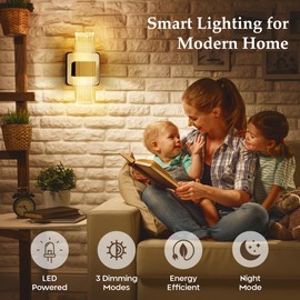 HEATEDHAVEN Wall Sconces Set of 2 Bedroom Lamps – Hardwired LED Ambient Lighting Wall Sconces – Smartphone Control App with 3 Level Dimming – Elegant Gold Scones Lighting with Instructions