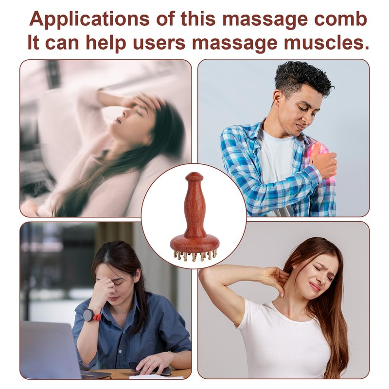 Penitue Meridian Massage Brush with Handle, Pure Copper Teeth Body