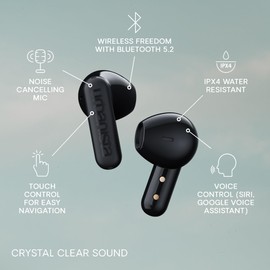 Urbanista Copenhagen True Wireless Earbuds, Bluetooth 5.2 Earphones with Noise Cancelling Microphone, IPX4 In Ear Headphones, Touch Control Buds, 32 Hr Playtime, USB C Charging Case, Midnight Black