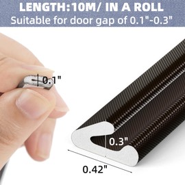 Foam Weather Stripping Door Seal Strip, V Shape Self-Adhesive Backing Door Weatherstripping for Door Frame Insulation Small Gap,Anti-Collision Soundproof Windproof Dustproof Tape（33Feet,Brown）