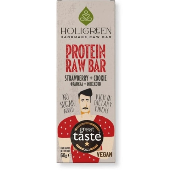 Holigreen Protein Strawberry & Cookie Raw Bar x 60g