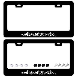 Mountains License Plate Frames - 2 Pcs Set 2 Holes Stainless Steel Metal Novelty Auto Car Accessories Decoration License Plate Frame Cover Size 6.3" x 12.2" Fit US Vehicles for Women Men Gift