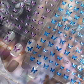Butterfly Nail Sticker 5D Embossed Nail Art Stickers Spring Nail Decals DIY Self Adhesive Purple Blue Butterflies Design Sticker Summer Nail Decoration for Women Manicure Accessories 2Pcs