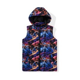 SNOW DREAMS Boys Puffer Vest Hooded Quilted Outwear Sleeveless Jacket Lined Zipper Waistcoat Black Graffiti Size 10