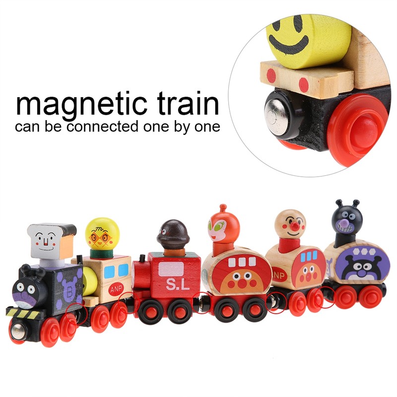 Mini Wooden Magnetic Train Set Cartoon Vehicle Blocks Children Educational