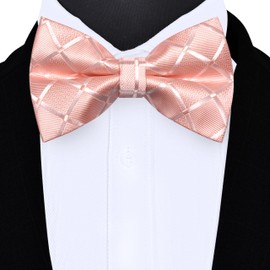 Gusleson Mens Rose Gold Bow Tie Pocket Square Set for Wedding Pre-Tied Silk Plaid Checkered Bowties Handkerchief Cufflinks for Party (UK0494-14)