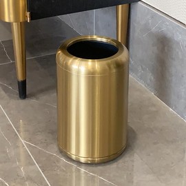 YOJIA 2.6Gallon/10L Bathroom Brass Trash Can, Bronze Brushed Gold Garbage Can, Stainless Steel Waste Basket, for Bedroom Hotel Powder Room Rv Home Toilet Office (135 Gold)