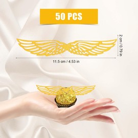 50pcs Golden Wing Cupcake Toppers, Hollow Golden Wings Decor with 50 Dispensing Glue Gold Cupcake Toppers for Birthday Wedding Party Favor