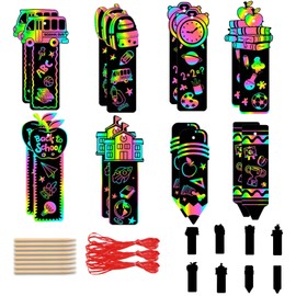 24 Pcs Welcome Back to School Scratch Paper Art Kit | Rainbow Magic Scratch Off Cards Bus Books Pencils Pattern DIY Drawing Paper for Classroom Activity First Day of School Gifts