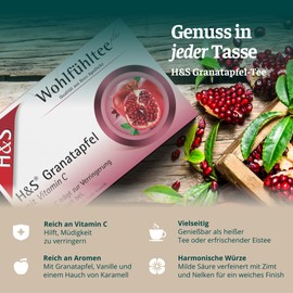 H&S Pomegranate with Vitamin C Tea, 3 x 20 Bags (2.7 g each): Fruity, Pleasant Pomegranate Tea, Pack of 3