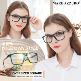 MARE AZZURO Oversized Reading Glasses 5.00 Women Large Head Readers 1.0 1.25 1.5 1.75 2.0 2.25 2.5 2.75 3.0 3.5 4.0 5.0 6.0 (Green, 500)