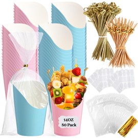 Chengu 80 Set 14 oz Charcuterie Cups with Sticks and Bag French Fries Holder Individual Pink Blue Disposable Charcuterie Boxes Kraft Paper Snack Boxes for Baby Shower Birthday Cowgirl Party