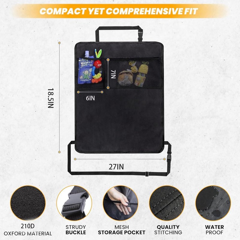 2Pack Waterproof Back Seat Cover for Kids, Durable Kick Mats