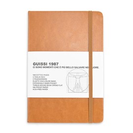 Guissi Classic Dotted Grid Bullet Notebook Journal Dot Hard Cover A5 80gsm Acid-free Paper with Inner Pocket Leather Office School Supplies 144 Pages