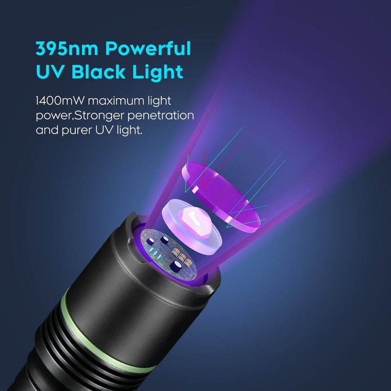 ULTRAFIRE UV Flashlight 395nm LED Blacklight, Single Mode Powerful UV