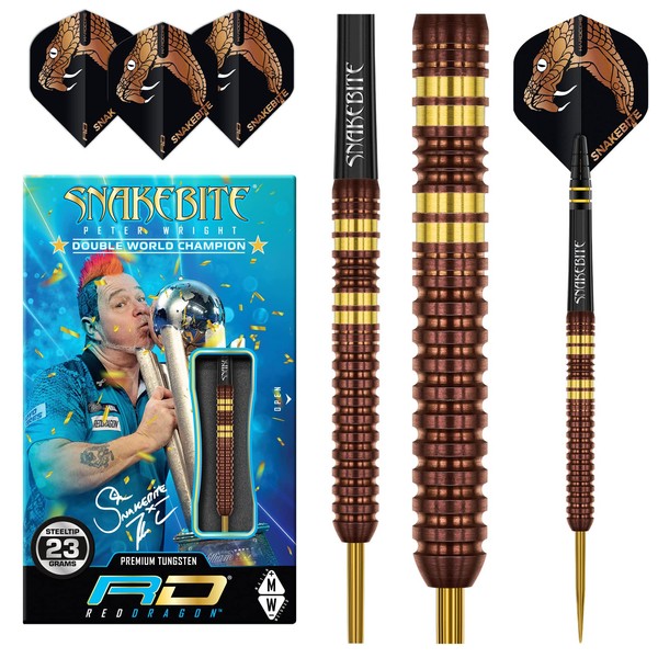 RED DRAGON Peter Snakebite Wright Copper Fusion 23 Grams Premium Tungsten Darts Set with Flights and Stems